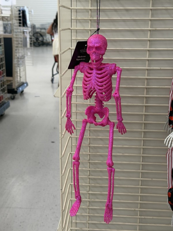 Pink Glitter Hanging Skeleton Decoration for Halloween, Plastic