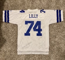 Reebok Dallas Cowboys Lilly #74 Authentic NFL Jersey White Blue Medium