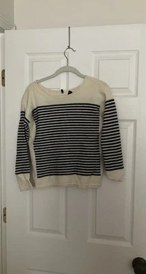 Loro Piana 100% Cashmere Striped Sweater Navy Blue White Women's Size XS I44
