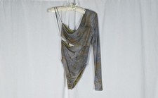 NWT Zara Bodysuit S Women's Gray Tie Dye Tulle Mesh One Sleeve Cut Out Side
