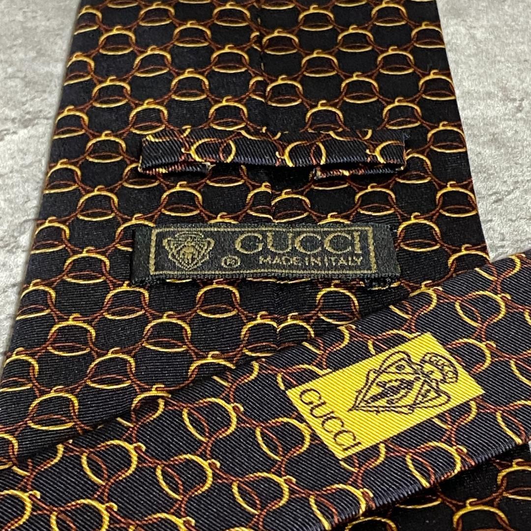 Gucci Tie Chain Pattern Interlocking G Black Gold… - image 2
