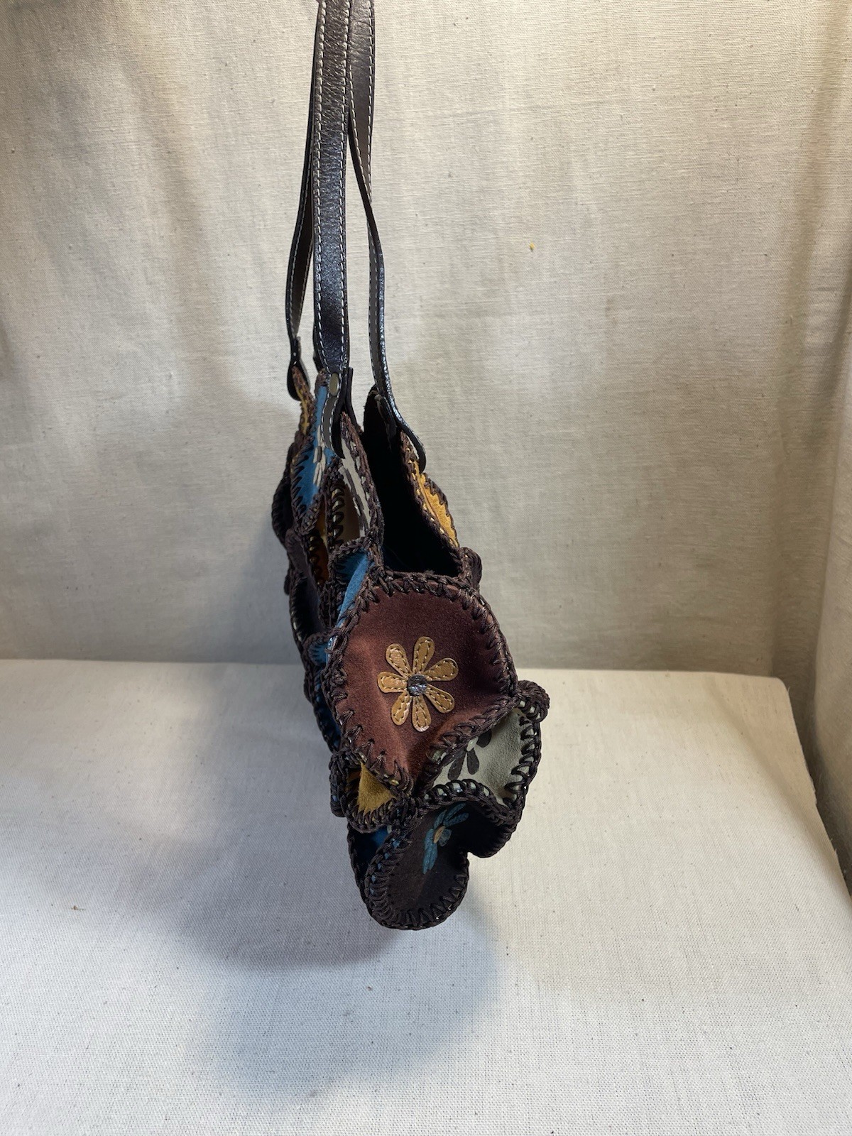 Leather Patchwork Flower Shoulder Bag Handmade Mu… - image 2