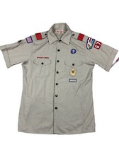 BSA Official Youth Shirt XL Tan Made In USA Patches Boy Scouts Of America poly