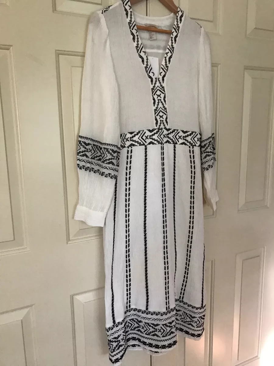 White and black embroidered cheap dress