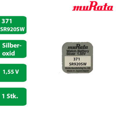 1 x Murata 371 Uhrenbatterie 1,55 V SR920SW SR69 AG6 LR921 Knopfzelle eh. Sony