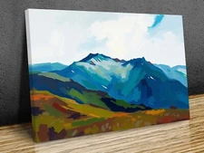 Scottish landscape blue tones Abstract mounted canvas print art ready to hang