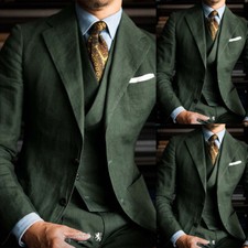 Men's 3 Piece Classic Suit Solid Green Slim Fit Business Jacket Vest and Pants