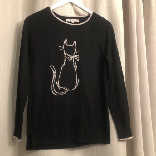 Loft leichter Pullover Damen kleine schwarze Katzenmotiv Grafik Cozy Cat Lady "