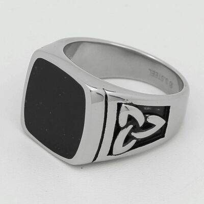 Men's,Stainless Steel Silver Black Onyx,Celtic Trinity Knot Rings