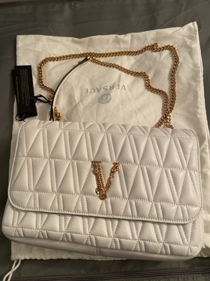 borsa Virtus Versace in pelle bianca e oro