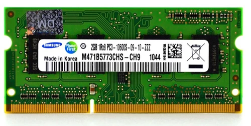 SAMSUNG LAPTOP MEMORY RAM 2GB 1RX8 PC3-10600S-09-10-ZZZ M471B5773CHS-CH9
