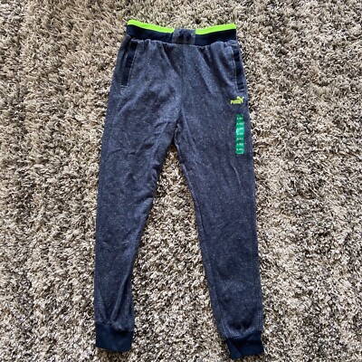 Puma Boys Youth XL Jogger Sweatpants Heather Navy Blue Neon
