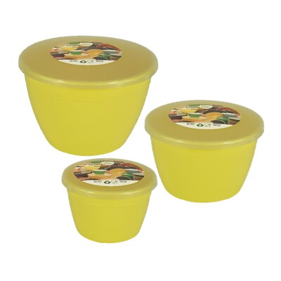 Just Puddingbecken mit Deckel gelb Kunststoffbecken & Klarsichtdeckel 3 Schüsselgrößen