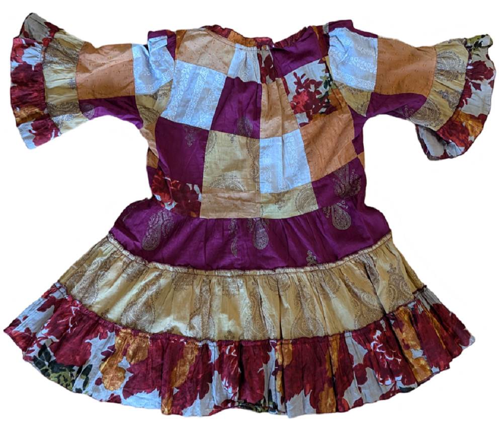 Indigo Thread Co Patchwork Ruffled Sleeve Tiered … - image 4