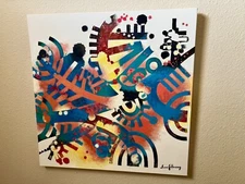 Gears Oil Painting on Canvas Mechanical Art Deco Impressionist Abstract 20 x 20