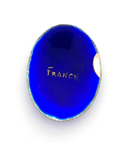 NOS Antique Oval Cobalt Blue Enamel Inlaid Gold Fleur De Lis Plaque Piece #B57 - Picture 2 of 2