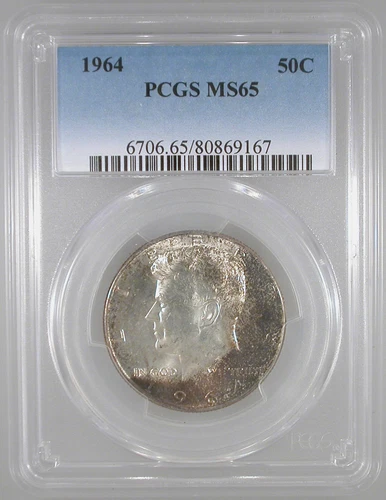 1964 Kennedy Half Dollar MS-65 PCGS Certified - Neat Color!