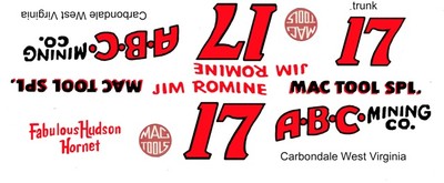   #17 Jim Romine ABC Mining Hudson Hornet 1/32nd Scale Slot Car Decals