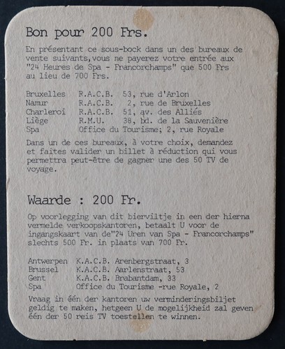 Sous-bock STELLA ARTOIS Francorchamps 1980 beermat coaster 13 - Picture 2 of 2