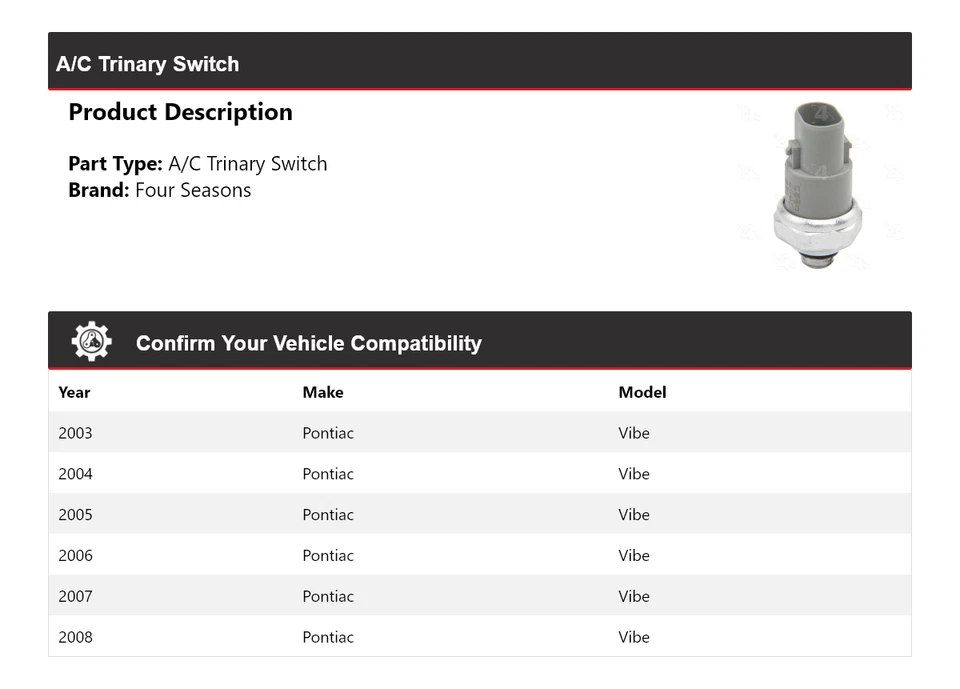 Interruptor trinario aire acondicionado Pontiac Vibe 2003-2008 4 estaciones 2004 2005 2006 2007 Foto 2 de 4