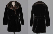 VTG "STYLE VI" Hvy Dark Brown Plush Faux Fur Tiger Stripe Collar Coat Wms S / M