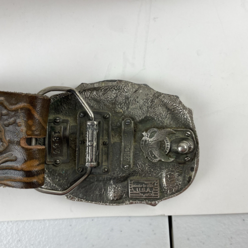 Vintage handbesetzter Bär Elch Ledergürtel I LIKE COUNTRY MUSIC Schnalle Monogramm WILL - Bild 9 von 14