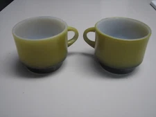 2X Vintage  Anchor Hocking Fire King Ware Avocado Green  Coffee Cup Stackable