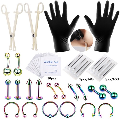 42Pcs Professional Body Piercing Tool Kit Ear Nose Navel Nipple Needles Set Part - Picture 10 of 12