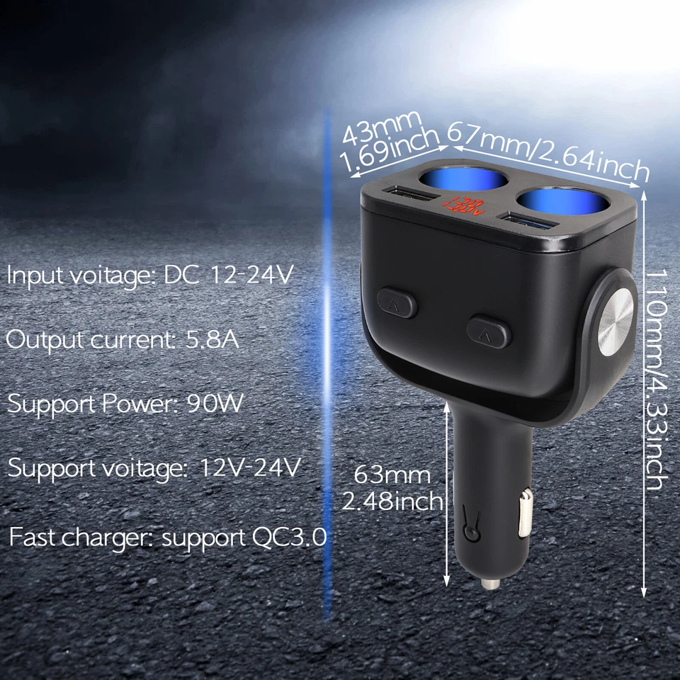 12V Car Cigarette Lighter Socket Splitter Power Adapter Dual USB Charger 2 Way 3 - image 3 of 4