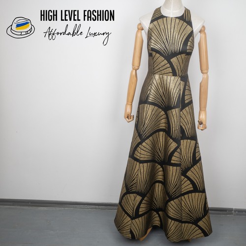 ALICE + OLIVIA by Stacey Bendet Evening Ball Gown Maxi Gold & Black Dress Size 4