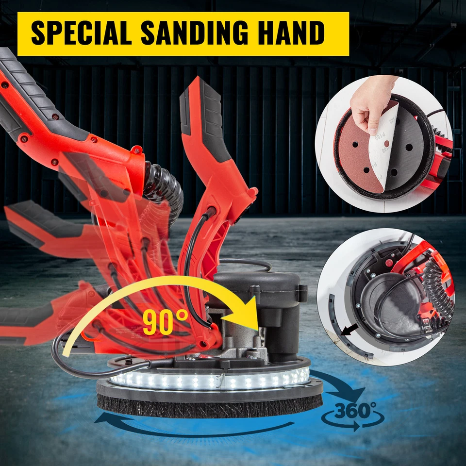 Levigatrice Telescopica Muro 850W Disco 225mm con LED e Sistema di Aspirazione - Immagine 3 di 4