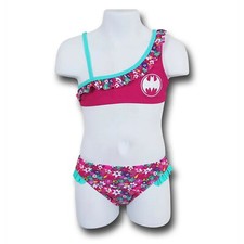 Batgirl Bloom One-Shoulder Kids Bikini Pink