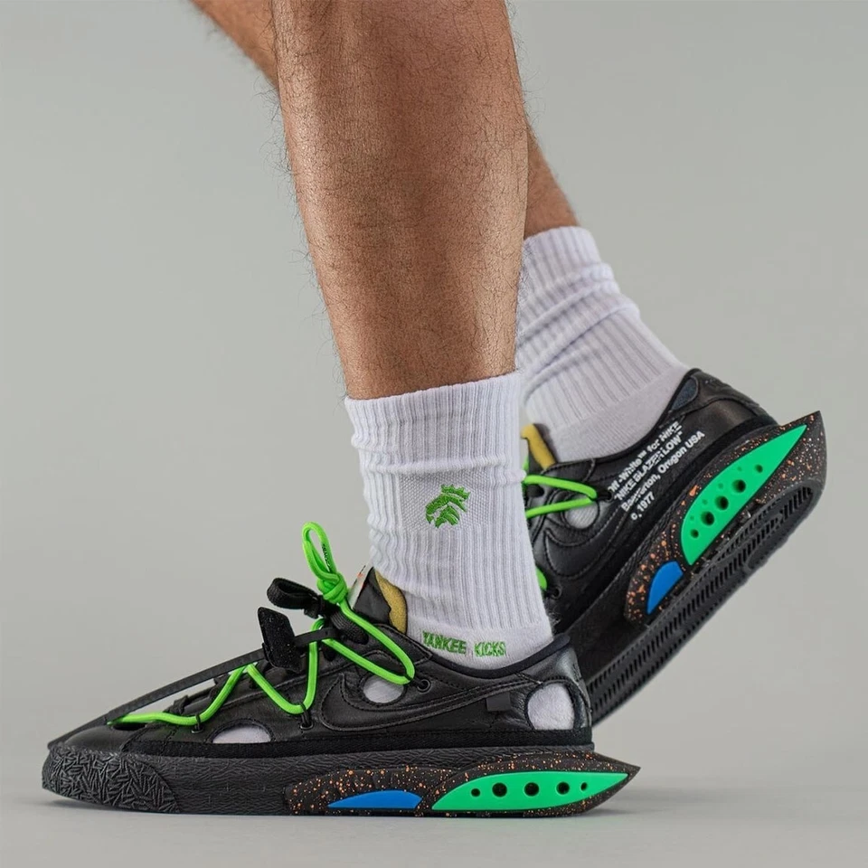 Nike Blazer Low x Off-White Black Electro Green DH7863-001 MenS EU-44 US-10 UK-9 - Imagen 3 de 4