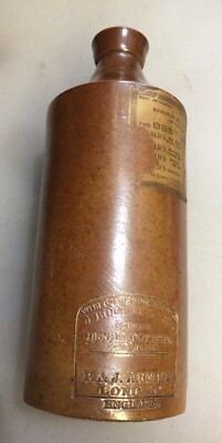 Antique Vitreous stone bottle R J Arnold London 9  tall used