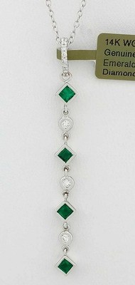 ECHTER KOLUMBIANISCHER SMARAGD & DIAMANTEN ANHÄNGER HALSKETTE 14K WEISSGOLD - NEU MIT ETIKETT