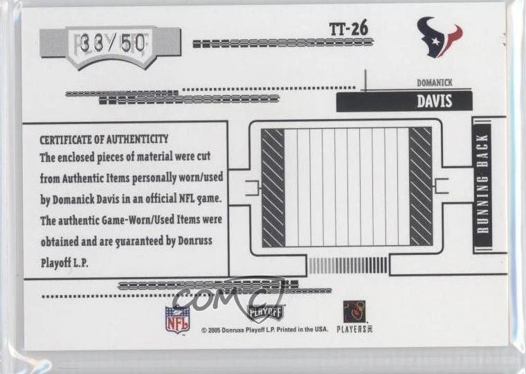 2005 Playoff Absolute Memorabilia Blue Double Materials /50 Domanick Davis - Image 2 of 2