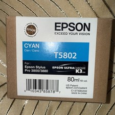 Genuine Epson T5802 Cyan 80ml Ink 3800 3880 - Expiration Date 06-2017
