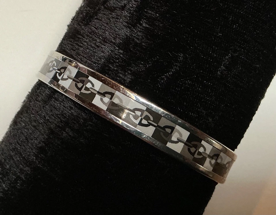 HERMES Enamel PM 65 Narrow Bangle Bracelet Palladium Black, gray, silver - Image 2 of 4