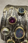 Statement Ring 925 Sterling Silver, Gold Overlay Multi Gemstone Size 8, 10 Grams — photo 5