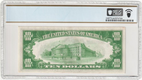 1928A $10 FRN ~ St. LOUIS ~ GOLD:BIG 8 NUMERIC SEAL ~ PCGS 64 CU # H 0408 9257 A - Picture 2 of 5