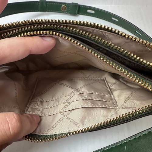 Nuevo sin etiquetas Bolso Bandolera Michael Kors Mediano Logo Doble Cremallera Marrón y Verde - Imagen 7 de 14