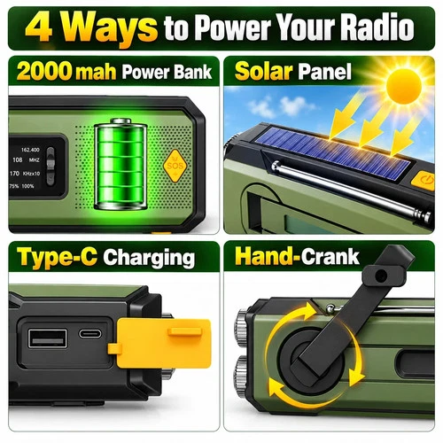 2000mAh Wind Up Solar Radio Hand Crank Emergency FM/AM Power Bank LED Torch uk - Picture 4 of 7