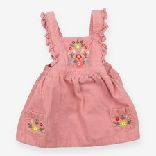 Boden Girls Pink Corduroy Pinafore Embroidered Dress, 0-3 months