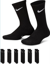 Nike Everyday Dri-FIT Crew Socks Youth 3Y-5Y 6 Pack Black 6 Pairs New Cushioned