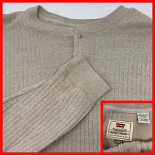 Levi's Henley Shirt Mens XL Ribbed Knit Beige Western Casual Workwear Buttons
