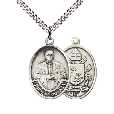#ad Large Sterling Silver Pope Leo XIV Medal Pendant 24 Inch Chain Necklace $80.99