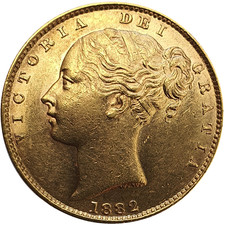 1882-M Queen Victoria Shield Reverse Sovereign