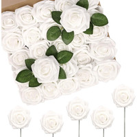 KüNstliche Blumen 50 StüCk Real Touch WeißE Rosen FüR Hochzeit Dekoration Diy