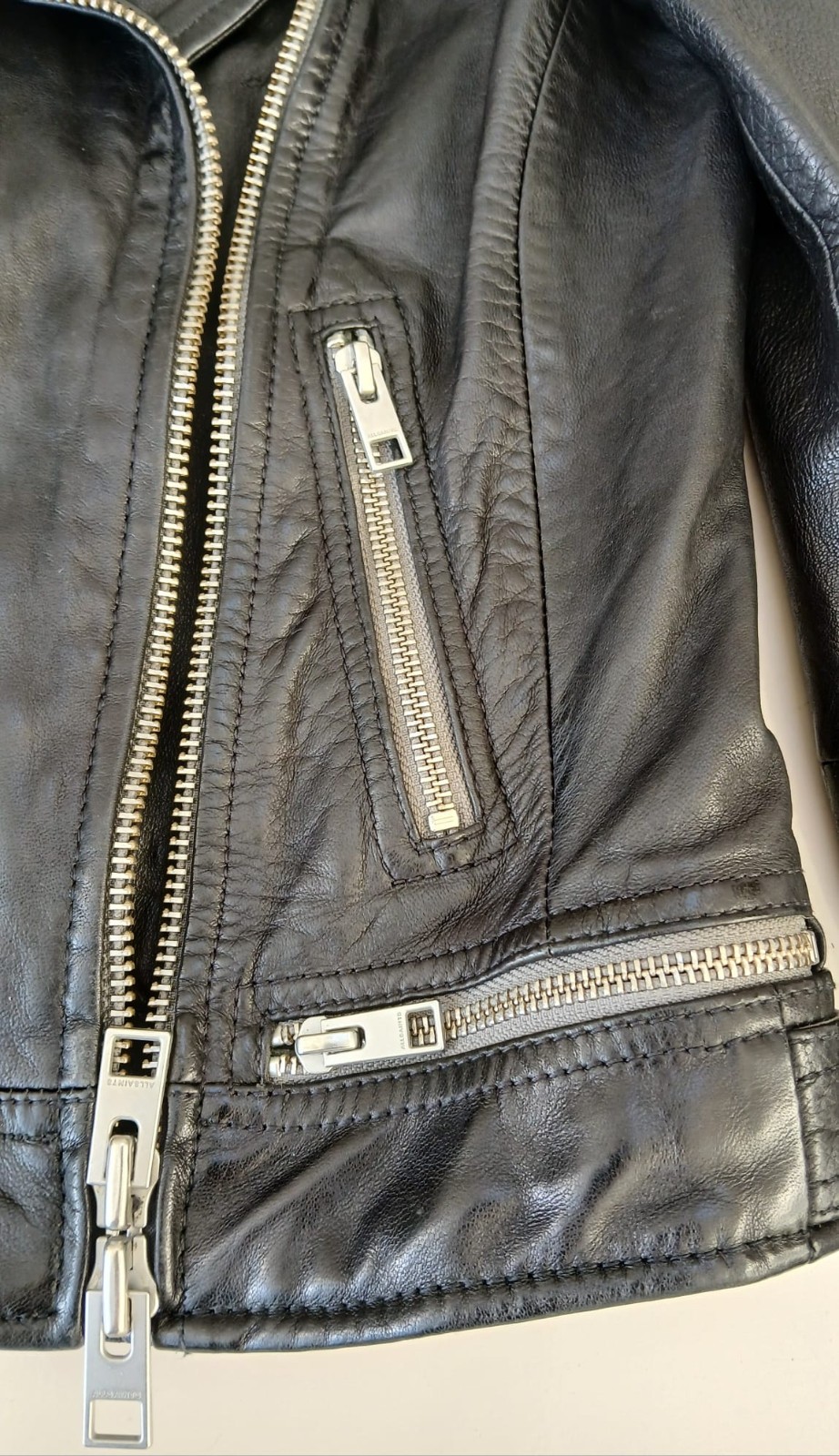 AllSaints Women's Leather Jacket Small Size UK 4 Catch Biker Style Black image 8