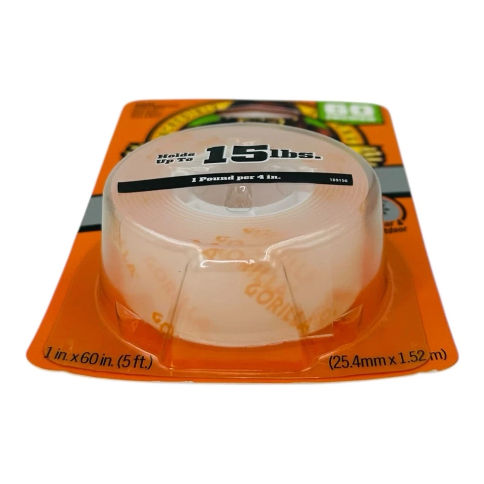 1 Roll Gorilla Tough & Clear Double Sided Mounting Tape 1" x 60" Indoor Outdoor - Image 3 of 4